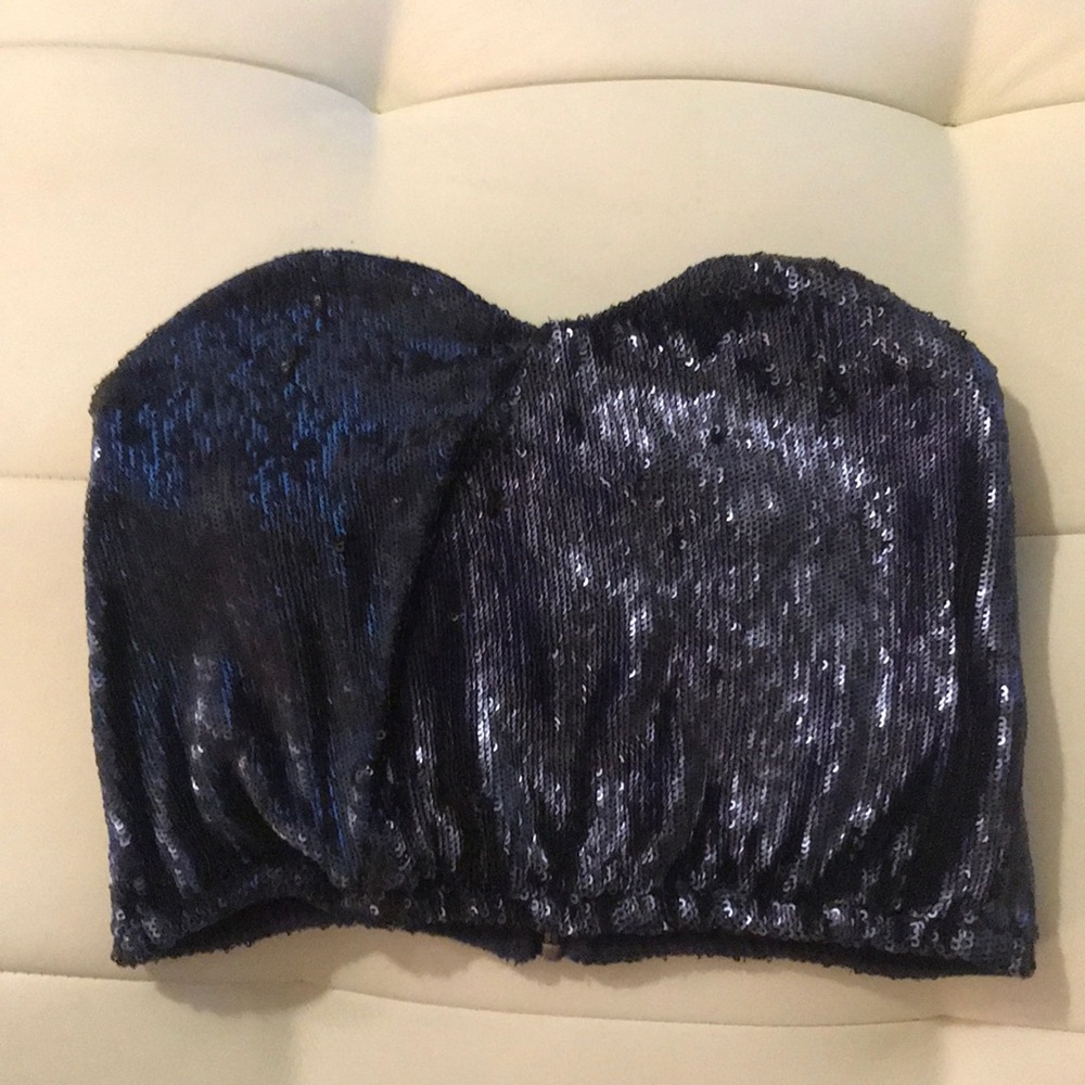 Silence + Noise Blue Sequin Tube Top